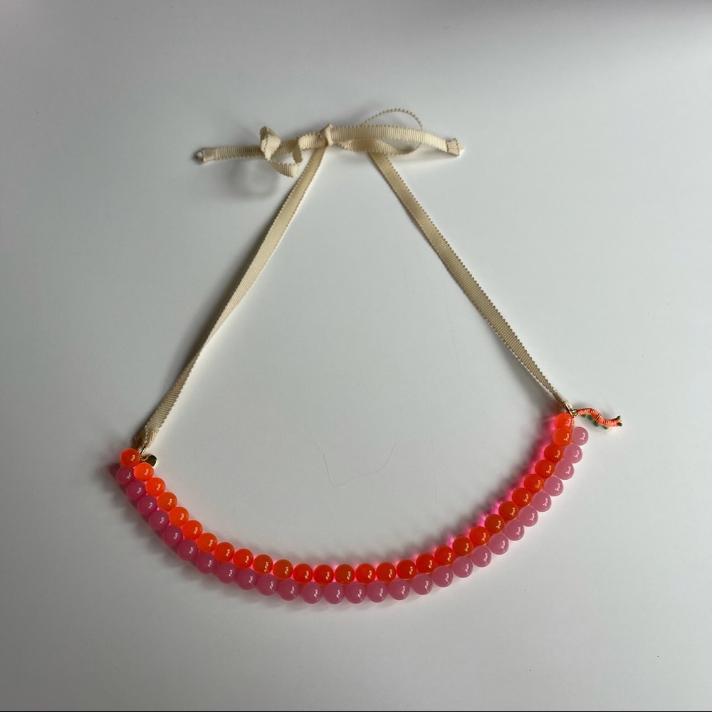 Crewcuts pink/orange beaded necklace w ribbon tie
